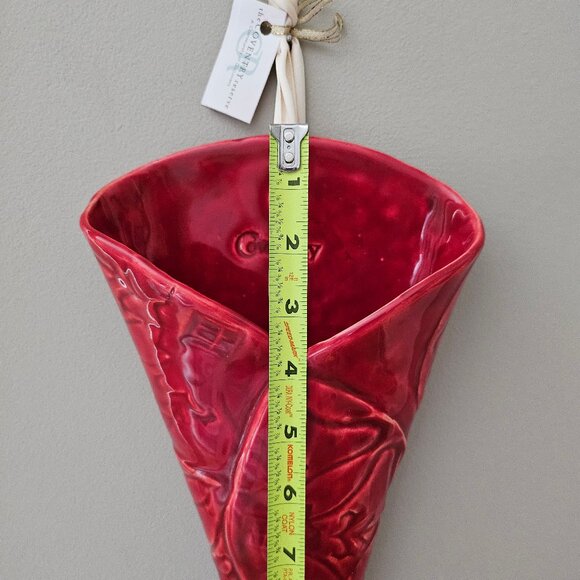 Red Ceramic Tussie Mussie Wall Pocket Wall Hanging Handcrafted - Picture 4 of 9